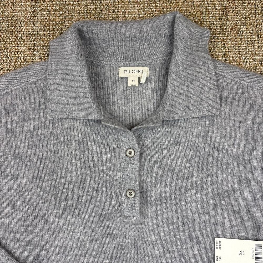 🩶 Pilcro Anthropologie 100% Cashmere Cropped Polo Sweater | Size XS | Gray NWT - Picture 3 of 6
